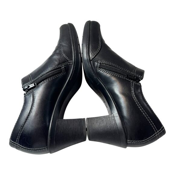 Clarks Leather Ankle Boot Block Heel Bootie Shooty 10 Black Zip Comfort Corpcore - Picture 2 of 14